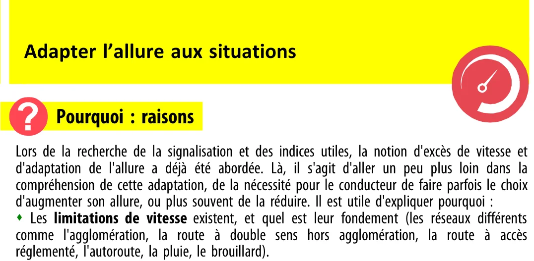 Début de la fiche C2c du GECASER B : titre « Adapter l'allure aux situations » et rubrique « Pourquoi : raisons »